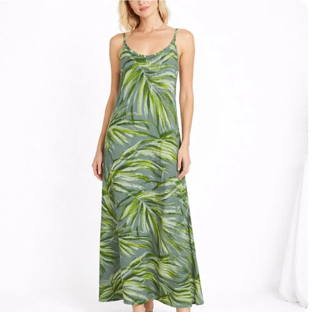 Jams World Ariana Midi Dress size Small Manoa Print W3104 green gray leaf print - Picture 11 of 11